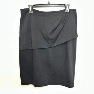 CAbi Style 3099 Overlay Black Ponte Knit Pencil Skirt Zip Back Size 10